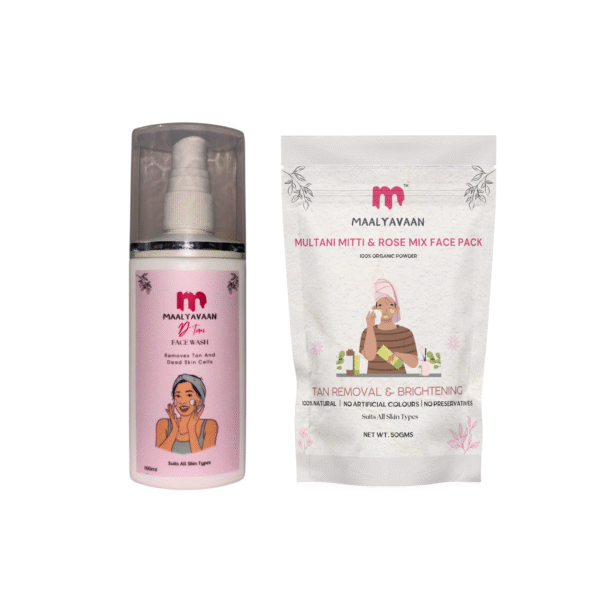 Maalyavaan Care Combo - Face Wash 100ml and Multani Mitti & Rose Mix Face Pack 50g, Natural Tan Removal & Brightening